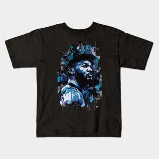 Black Soldier in Hat and Uniform Looking to the Horizon in Ink Painting Style Kids T-Shirt